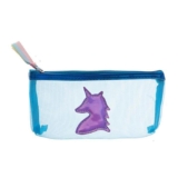 Пенал-косметичка школьный для девочек «Единорог» на молнии / голубой