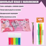 Пенал-косметичка школьный Мечтай с наполнением (набор ручек, карандаш механический, блок-закладка)