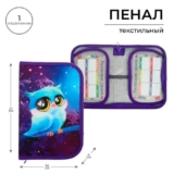 Пенал школьный твердый, 130 х 210 х 40 мм, 2 откидные планки, тканевый, Calligrata, Content «Совушка»