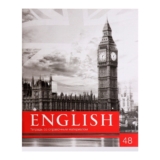 Тетрадь предметная, школьная тетрадь для уроков «Чёрное-белое», 48 листов в клетку «Английский язык» со справочным материалом, обложка мелованная бумага, блок №2, белизна 75% (серые листы)