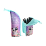 Пенал-тубус школьный 85 х 210 х 65 мм, мягкий, тканевый, Calligrata, ПМО 12-20 «Котик в цветах»