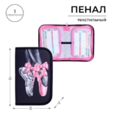 Пенал школьный твердый, 130 х 210 х 40 мм, 2 откидные планки, тканевый, Calligrata, Content «Пуанты»