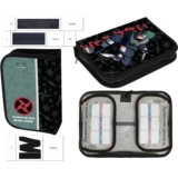 Пенал школьный 1 секция твердый тканевый / 130 х 210 х 40 мм / 2 откидные планки