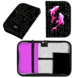 Пенал школьный твердый 140 х 210 х 40 мм, откидной карман и косметичка, тканевый, Calligrata TOP Content «Рыбки»