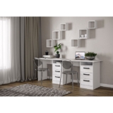 Стол компьютерный, письменный с ящиками и полками, СТН-3, 204х60х75 см Белый глянец / стол компьютерный, игровой для школьника / мебель для дома