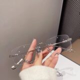 Прозрачные квадратные безрамочные очки с блокировкой синего света серебристого цвета