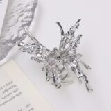 Серебряная металлическая заколка-бабочка для волос