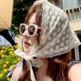 Кружевной треугольный шарф для женщин, белый/розовый, Polyester